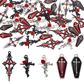 36 шт 6 стили подвески из сплава с эмалью на тему Хэллоуина, гроб с крестом и крестом с розой