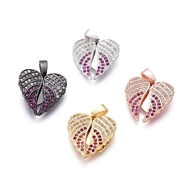 Valentine's Day Brass Micro Pave Cubic Zirconia Openable Pendants, Heart with Wing
