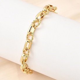 Браслеты-цепочки из латуни с овальными и витыми звеньями для женщин., долгоиграющий, гальваническое покрытие стеллажа, без свинца и без кадмия