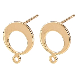 SHEGRACE Brass Stud Earring Findings, Round Ring, with Loop, Cadmium Free & Lead Free & Nickel Free, Long-Lasting Plated