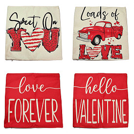 Valentine's Day Burlap Pillow Covers, Square Pillowcase with Zipper