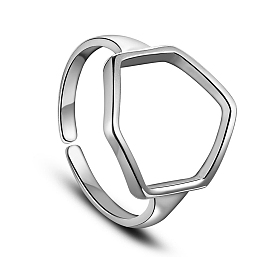 Classic 925 Sterling Silver Finger Rings, with Hexagon, 17mm
