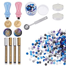 CRASPIRE DIY Wax Seal Stamps Kit, Including Pear Wood Handle, Candle, Iron Wax Sticks Melting Spoon, Brass Wax Seal Stamp Head, Metallic Markers Paints Pens and Sealing Wax Particles