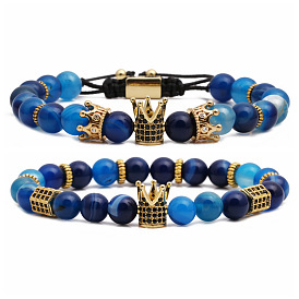 Tiger Eye Crown Bracelet Set with Agate Mantra Beads for Men and Women DIY