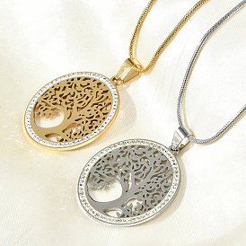 201 ожерелья из нержавеющей стали с подвеской в виде дерева жизни и кристаллами из горного хрусталя для женщин