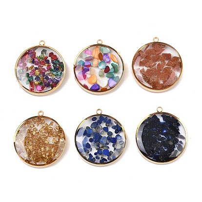 304 подвески из нержавеющей стали, плоский круг с эпоксидной смолой, вакуумное покрытие pvd, реальный 18 k позолоченный