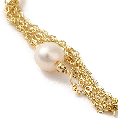 Brass Chains Tassel Link Bracelet, with Natural Pearl & Quartz Crystal Chips Beaded