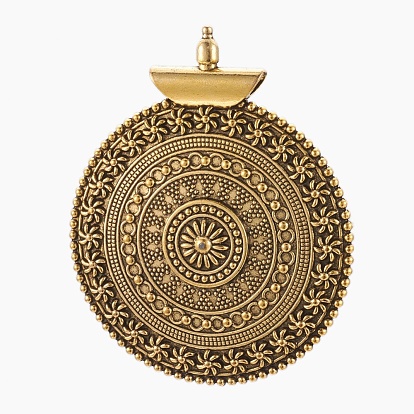 Tibetan Style Alloy Big Pendants, Flat Round with Flower