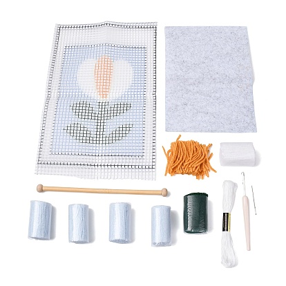 Комплект гобеленов с цветочным узором и крючком из полихлопка, наборы пряжи для вязания крючком гобелена своими руками, включая инструкции, ткань, пряжа, деревянная палка