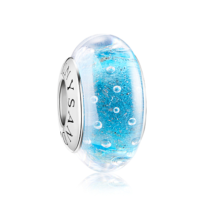 TINYSAND 925 Sterling Silver Sky Blue Cystal Love Bead with Bubbles