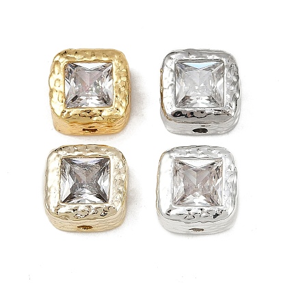 Латунные прозрачные бусины из кубического циркония, квадратный