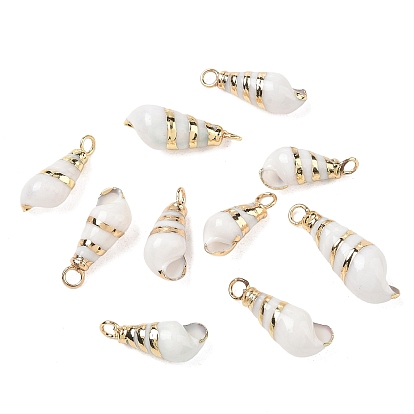 Pendientes de concha de caracol naturales, encanto de caracola, con borde de latón dorado y argolla de hierro