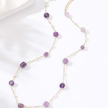 Натуральные аметистовые самородки и латунные цепочки ручной работы для женщин