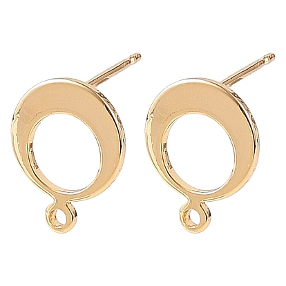 SHEGRACE Brass Stud Earring Findings, Round Ring, with Loop, Cadmium Free & Lead Free & Nickel Free, Long-Lasting Plated