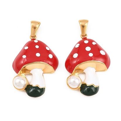 304 нержавеющей стальной эмали подвески, с пластиковой имитационной жемчужиной, грибные прелести