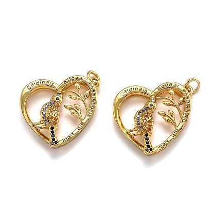 Латунные микро проложить кубического циркония подвески, долговечный, с прыжковых колец, сердце и птица