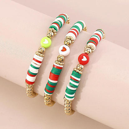 Colorful Elastic Heart Tree Resin Bead Bracelet - Christmas Santa Charm Jewelry, Fashionable.