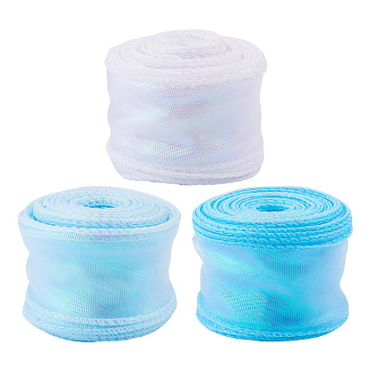 3Rolls 3 Styles Fishtail Yarn/Polyester Iridescent Ribbon for Bowknot Making, Gift Wrapping