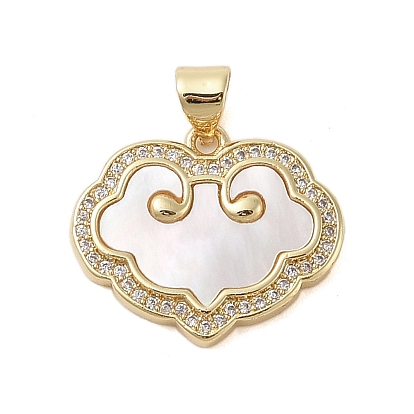 Brass Micro Pave Clear Cubic Zirconia Pendants, with Shell, Cadmium Free & Lead Free, Cloud