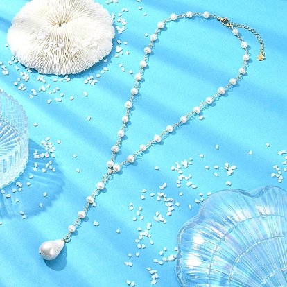 Женские колье из латуни и натурального барочного жемчуга кеши в форме капли с кисточками., белые