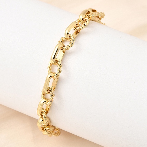 Браслеты-цепочки из латуни с овальными и витыми звеньями для женщин., долгоиграющий, гальваническое покрытие стеллажа, без свинца и без кадмия