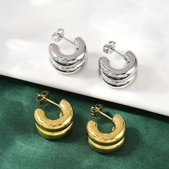 304 серьги-гвоздики из нержавеющей стали c-образной формы, ионное покрытие (ip)