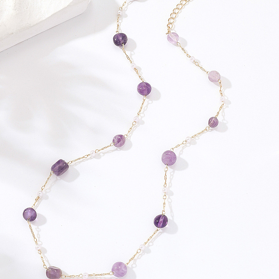 Натуральные аметистовые самородки и латунные цепочки ручной работы для женщин