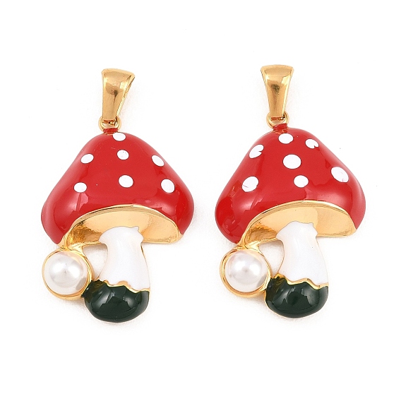 304 нержавеющей стальной эмали подвески, с пластиковой имитационной жемчужиной, грибные прелести