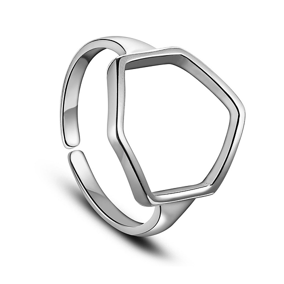 Classic 925 Sterling Silver Finger Rings, with Hexagon, 17mm