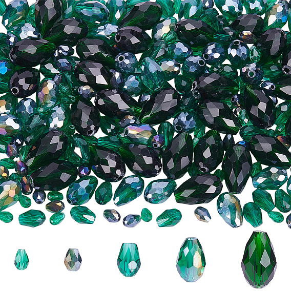 280Pcs 6 Styles Faceted Glass Beads Strands, Drop