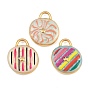 304 Stainless Steel Enamel Pendants, Flat Round with Star Charms, Ion Plating(IP), Real 18K Gold Plated