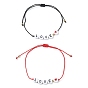 2Pcs 2 Color Hear Love Acrylic Braided Bead Bracelets Set, Nylon Cords Adjustable Bracelets