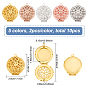 BENECREAT 10Pcs 5 Colors Brass Diffuser Locket Pendants, Picture Frame Charms for Necklace, Flat Round with Flower
