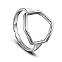 Classic 925 Sterling Silver Finger Rings, with Hexagon, 17mm