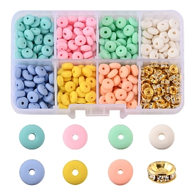 DIY Disc Beads Jewelry Making Kit, Including 350Pcs Flat Round Handmade Polymer Clay Beads, 100Pcs Brass Rhinestone Beads