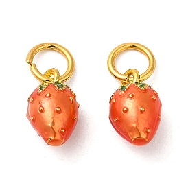 Brass Enamel Charms, with Jump Ring, Strawberry Charm