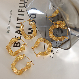 Minimalist Retro Wave C-shaped Geometric Earrings for Women, Titanium Steel Gold Ear Drops for Summer (F021)