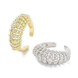 Rack Plating Brass Micro Pave Cubic Zirconia Cuff Rings, Long-Lasting Plated for Women, Lead Free & Cadmium Free