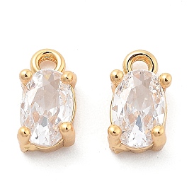 Brass Micro Pave Clear Cubic Zirconia Charms, Oval