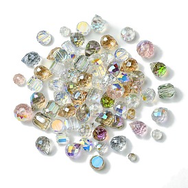 114Pcs Transparent Electroplate Glass Beads, Faceted, Mixed Shapes