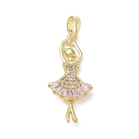 Brass Micro Pave Pink Cubic Zirconia Pendants, Ballerina Charms