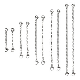 10 pièces 5 styles 304 rallonge de chaîne Figaro en acier inoxydable, avec fermoir pince de homard