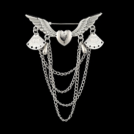 Alloy Angel Wing Kilt Pins with Rhinestone, Chains Tassel Charms Brooch