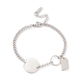 201 pulsera de acero inoxidable con dijes redondos y rectangulares para mujer