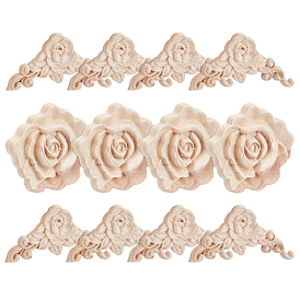 12 шт. 2 стиль натуральное цельное каучуковое дерево резная накладка аппликация ремесло, резной резной декор из дерева аппликация, неокрашенная накладка мебель украшения дома, цветок