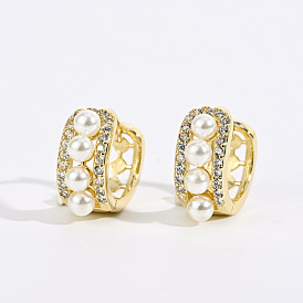 Charming Pearl Earrings with 14K Gold Plating and Sparkling Zirconia Stones