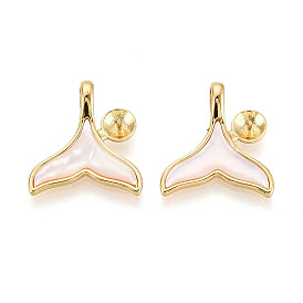 Латунные подвески-булавки с эмалированными чашечками из жемчужин, русалка русалки, за половину пробурено бисера, реальный 18 k позолоченный