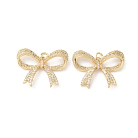Brass Micro Pave Cubic Zirconia Pendants, Real 18K Gold Plated, Bowknot