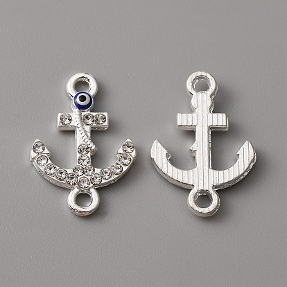 Alloy Enamel Evil Eye Connector Charms, with Crystal Rhinestones, Silver, Anchor