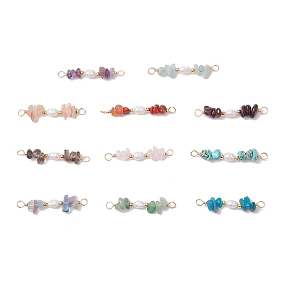 Подвески-шармы с натуральными драгоценными камнями и натуральными культивированными пресноводными жемчужинами в виде рисовых бусин, с латунными двойными петлями, золотые